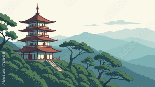Wallpaper Mural Ancient Asian temple and pagoda architecture in nature setting Torontodigital.ca