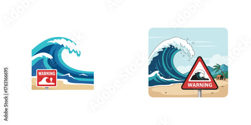 Commemorating World Tsunami Day. Vector illustration, icon set