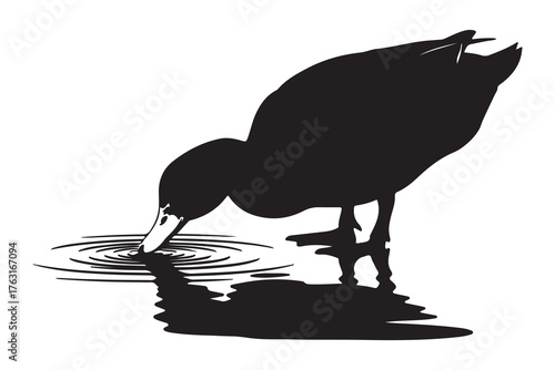 Vector illustration of a black bird silhouette, like a duck or crow, featuring a wing and beak design element