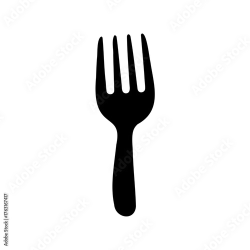 Simple black and white fork, a common utensil for dining experience
