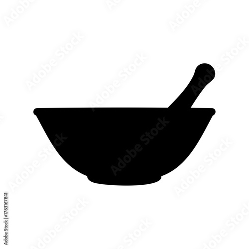 Black silhouette of mortar and pestle for pharmacy and herbal medicine