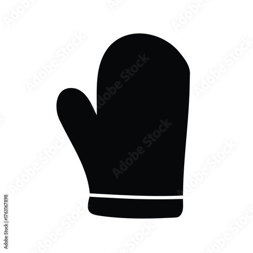 Simple black oven mitt or kitchen glove illustration on white background