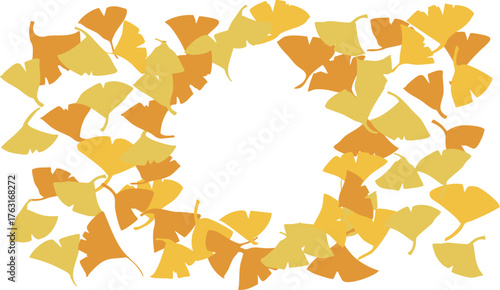 秋のイチョウイラスト。イチョウのベクターイラスト背景。秋の植物フレーム。Autumn ginkgo illustration. Ginkgo biloba isolated illustration background. Autumn plant frame.