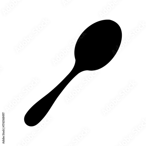 Elegant black silhouette of a spoon isolated on a clean white background