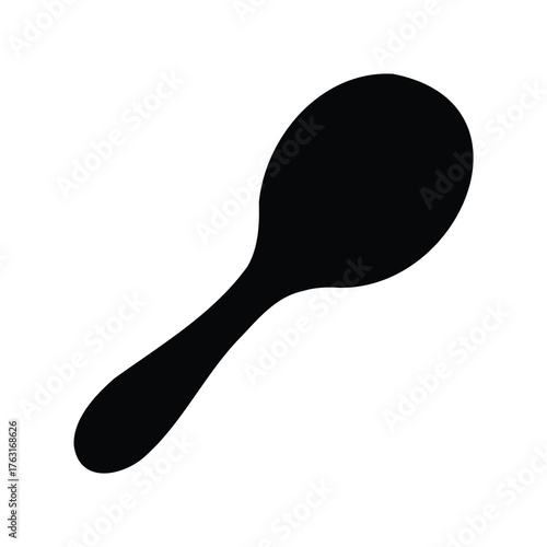 Black and white silhouette image of a spoon on white background