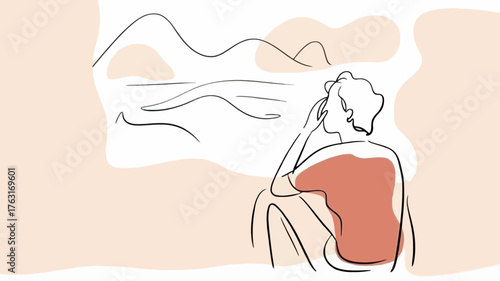 Person contemplating abstract art on a wall