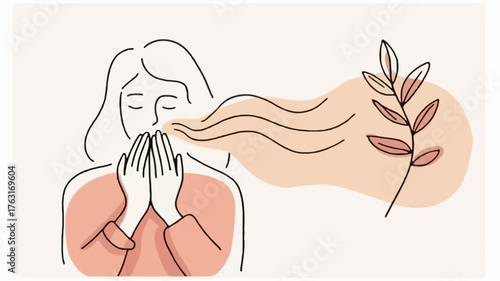 Woman smelling a plant with eyes closed