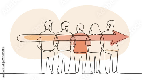 Team moving forward together with arrow