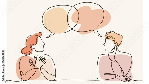 Two people in conversation with speech bubbles