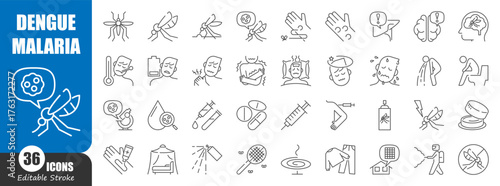 Dengue Fever and Malaria infection thin line icon . Editable stroke . Vector .