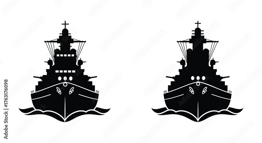 Φωτογραφία Two black silhouette illustrations of naval battleships facing forward