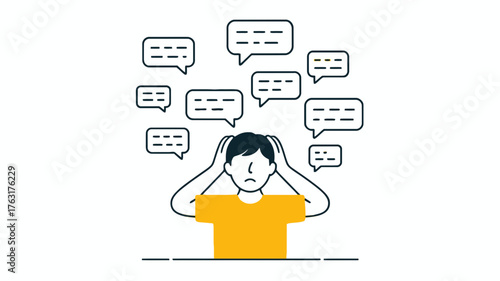Overwhelmed person with many thoughts and messages