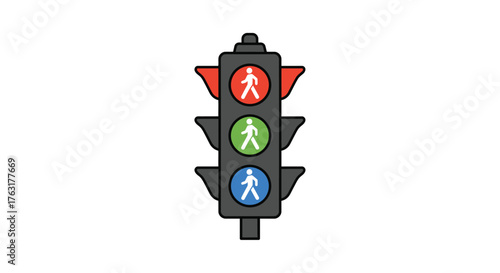 A simple illustration of a pedestrian traffic light showing red and green