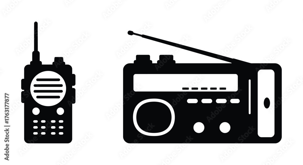 Εκτύπωση καμβά Two black silhouettes of a walkie talkie and a portable radio