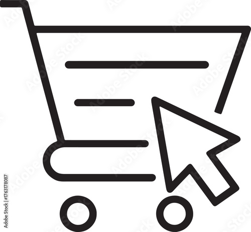 Digital Shopping Cart with Cursor: This illustration showcases the ease and convenience of online shopping. A sleek shopping cart with a guiding cursor.