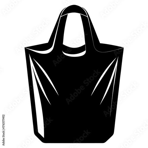 Simple black silhouette of a reusable shopping bag with handles on a white background