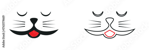 Smiling cat face with closed eyes icon. Isolated on white backgrond. Vector illustration. EPS 10