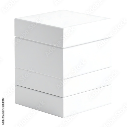 Stacked white square boxes