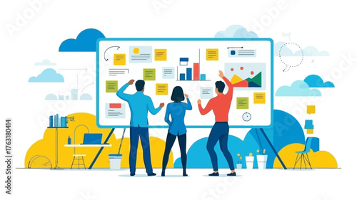 Team collaborating on a large project board