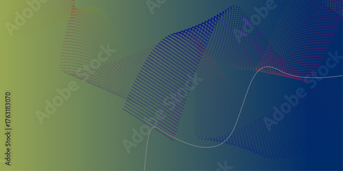 Abstract green wave blue background. Futuristic abstract background with glowing lines and high-tech vibes. Digital frequency track equalizer Stylized line art background .