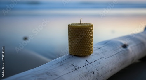 Beeswax Candle on Beach Driftwood Natural, Serene, Eco-Friendly