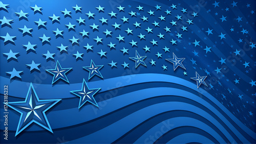 Abstract blue stars and wavy background with patriotic theme
