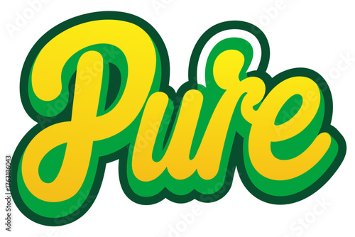 The word pure in a yellow and green cartoon style, a clean and fresh design that conveys a sense of simplicity and authenticity