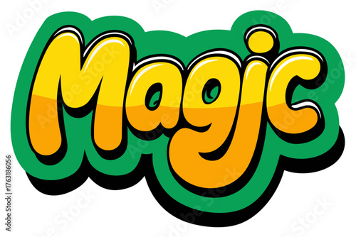 Illustration of the word magic in cartoon style with yellow and green colors perfect for fantasy, fairy tales, and childrens books