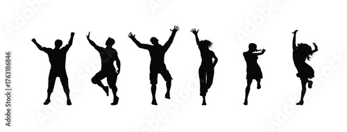 Happy dancing people.
Collection of diverse male silhouettes engaged in various dynamic poses. vector illustration.