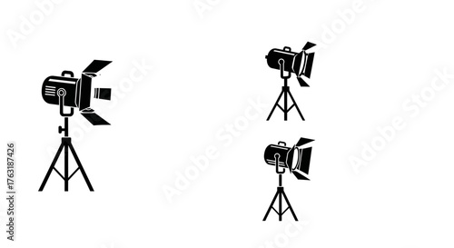 Silhouette of studio lighting equipment isolated on white background for photography