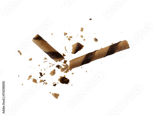broken wafer stick with crumbs isolated