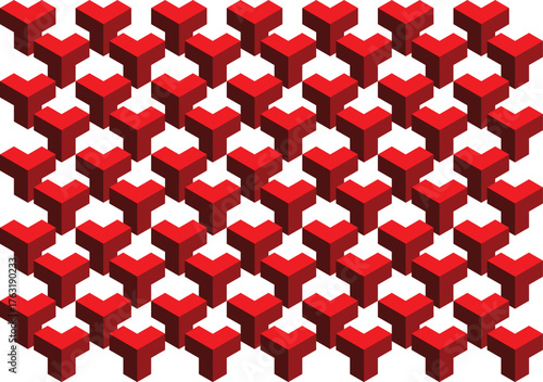 Seamless vector pattern with colorful red hearts, a decorative texture for wallpaper or holiday design
