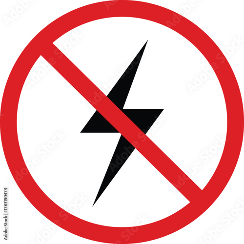 No electricity icon The prohibition sign set features red circle vector icons for no smoking and no entry stop warnings on a white background, clearly illustrating forbidden danger and safety rules