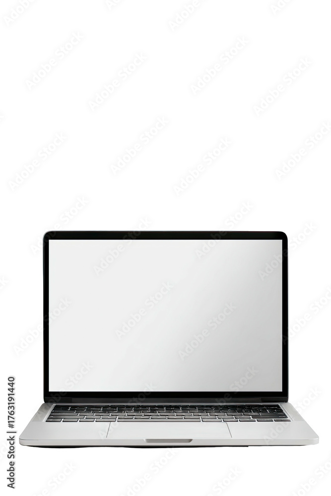 Fototapeta premium Silver laptop with a blank white screen on black