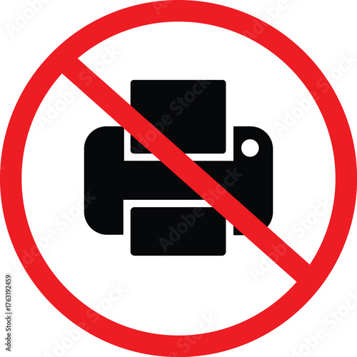  no printing icon A red circle prohibition sign vector illustration shows no smoking, no parking, and no photography icons to warn what is forbidden