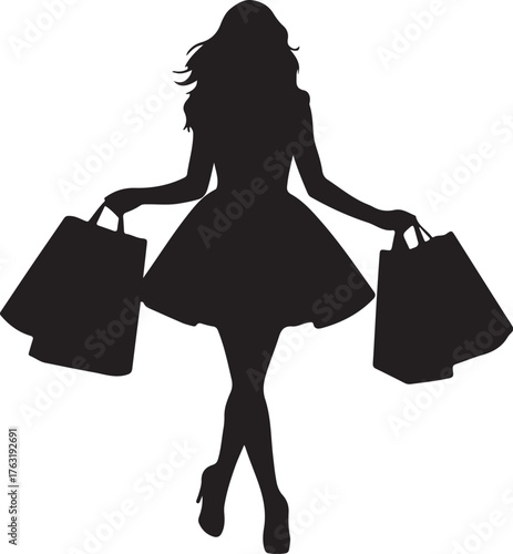Silhouette of a woman with shopping bags on a white background female also transparent background