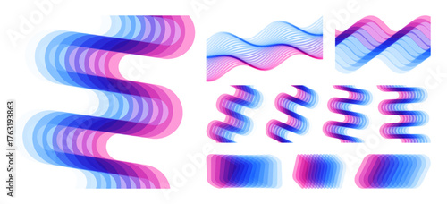 A wavy signal waveform. Set of various overlapping elements. Abstract geometric design. Parallelepiped. Vector illustration for banners, placards, posters or flyers.