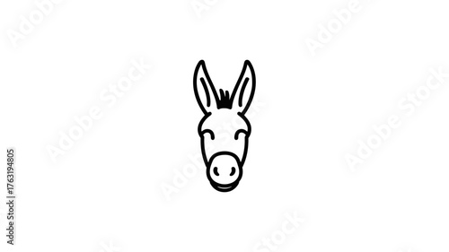 Simple line drawing of a friendly donkey's face on a white background