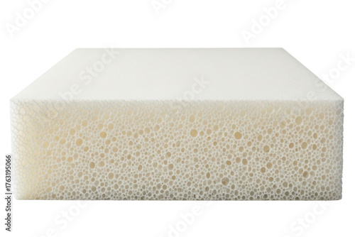Block of white porous memory foam for an orthopedic mattress isolated on transparent background