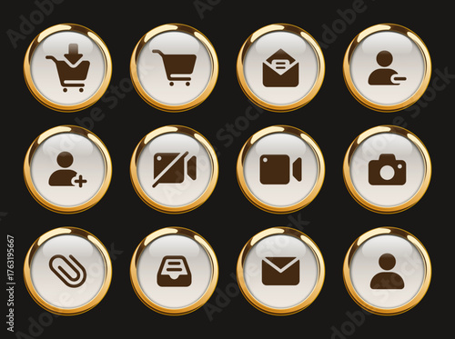 ui web icons. gold rimmed icon set for web, mobile apps, ui design, print polygraphy and promo advertising business
