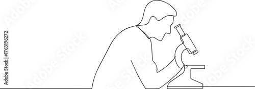 Scientist holding a microscope one continuous line art, Vector illustration, One line art, Line art graphic style