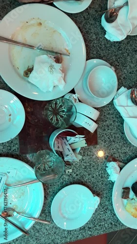 Criossants, jam, and cakes in a restaurant. Typical breakfast.