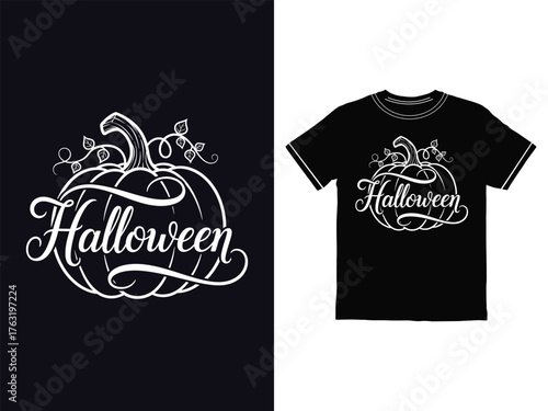Halloween t shirt design with pumpkin and script lettering