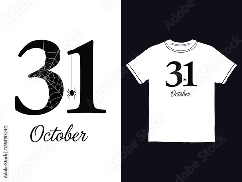 Halloween themed tshirt design template with spiderweb and date
