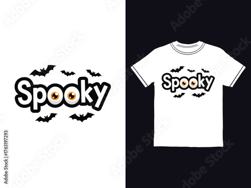 Spooky Halloween T shirt design with bats and eyeballs vector graphic
