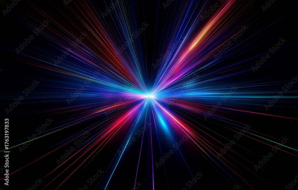 Obraz premium Abstract background with a burst of bright colorful lines radiating out from a central white point.