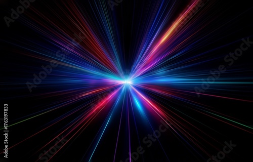 Abstract background with a burst of bright colorful lines radiating out from a central white point.