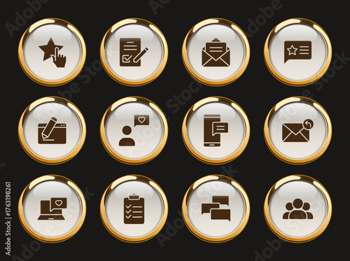 feedback gold rimmed vector icons. feedback gold rimmed icon set for web, mobile apps, ui design and print polygraphy