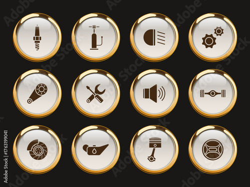 car service gold rimmed icons. car service gold rimmed icon set for web, mobile apps, ui design, print polygraphy and promo advertising business