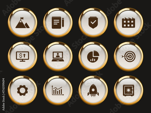 business gold rimmed icons. business gold rimmed icon set for web, mobile apps, ui design, print polygraphy and promo advertising